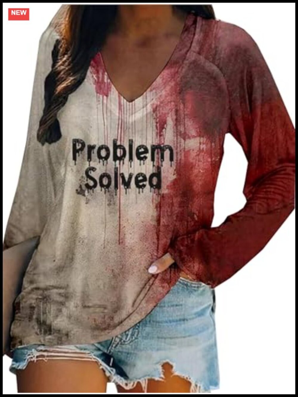 Halloween Blood Stain Graphic T-Shirt V-Neck Short Sleeve Casual